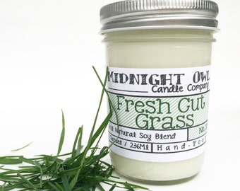 Fresh Cut Grass Scented Candle 8oz or 16oz Scented Soy Candle - Mason Jar Candle  Midnight Owl Candle Co.