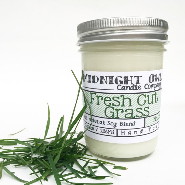 Fresh Cut Grass Scented Candle 8oz or 16oz Scented Soy Candle - Mason Jar Candle  Midnight Owl Candle Co.