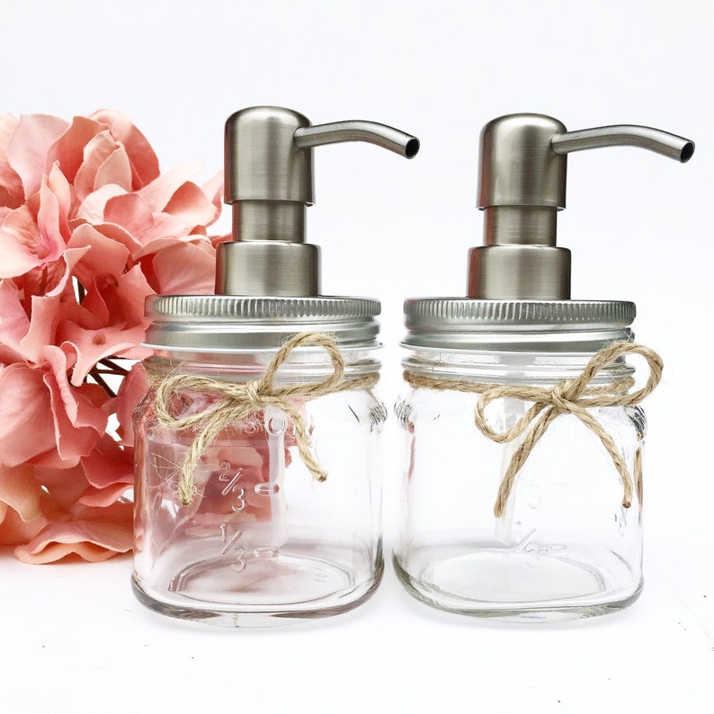 Set of 2 Mason Jar Soap Dispensers Clear Mason Jar Etsy