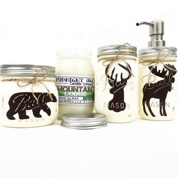 Mason Jar Bathroom Set Rustic Animals Woodland Animals Etsy