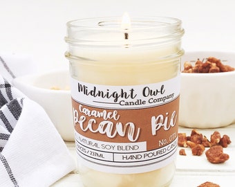 Caramel Pecan Pie Candle | Mason Jar Candle, Scented Soy Candle, Baked Goods, Dessert Scent, Pecan, Holiday Scents, Fall Scent, Fall Candle