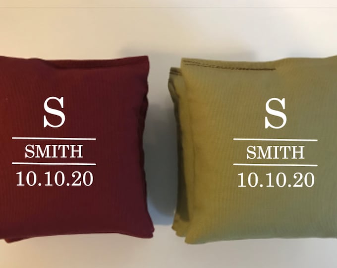 Personalized Cornhole Bags – Initial, Name & Date – Custom Wedding, Anniversary, or Event Set