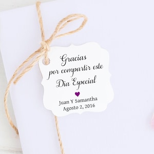 Gracias Favor Tags, Etiquetas de Bodas, Spanish Mexican Wedding Favors Personalized, Thank you Labels