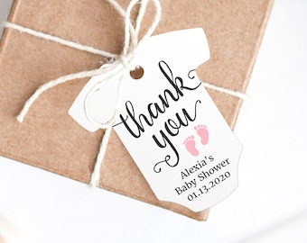 Baby Shower Thank You Tags, Personalized Gift Tags for Favors Onesie Shape