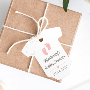 Semplici etichette per bomboniere per baby shower, etichette di ringraziamento a forma di tutina per gli ospiti