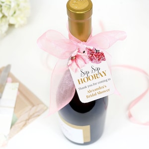 Floral Sip Sip Hooray Favor Tags: Bridal Shower Mini Champagne Labels