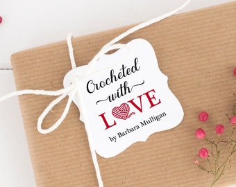 Crocheted with Love Tags Personalized, Crochet Knitting Labels, Business Branding Tags