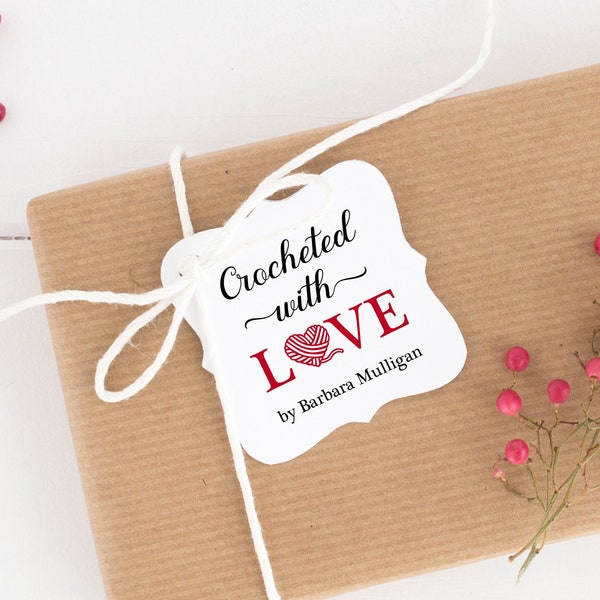 Crocheted with Love Tags Personalized, Crochet Knitting Labels, Business Branding Tags