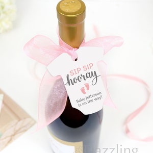 Sip Sip Hooray Tags, Mini Champagne Bottle Baby Shower Favor Tags, Baby Is on the Way