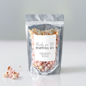 Thanks for Popping by Bags, Personalized Popcorn Favors Wedding, Popcorn Pouches and Stickers