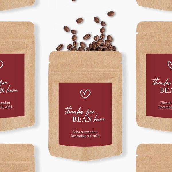 Thanks for Bean Here Favor Bags and Stickers, Coffee Wedding Favors, Baby Shower Pouches