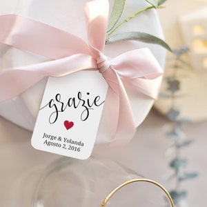 Grazie Tags Personalized, Wedding Favors, Thank You Tags, Italian Inspired, Customizable