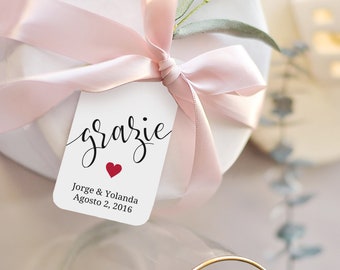 Grazie Tags Personalized, Wedding Favors, Thank You Tags, Italian Inspired, Customizable