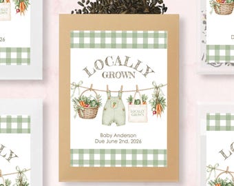 Locally Grown Baby Shower Seed Packets, Farmers Market Theme Favors, Wildflower Seeds Envelopes