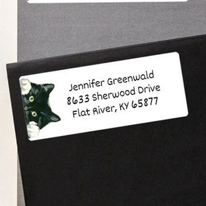 Cat Return Address Labels, Rectangle Mailing Labels, Address Stickers, Black Cat Lover Gift