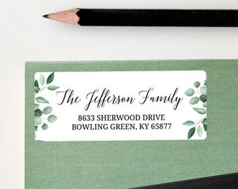 Greenery Return Address Labels, Floral Eucalyptus Christmas Address Stickers