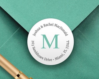 Round Return Address Labels, Monogram Envelope Seals, Personalized Return Address Stickers