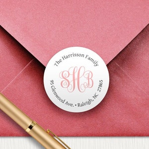 Round Monogram Address Labels, Personalized Return Address Stickers, Elegant Envelope Seals