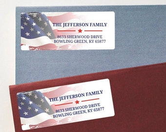 Patriotic Address Labels, American Flag Return Address Stickers, 4th of July Envelope Seals