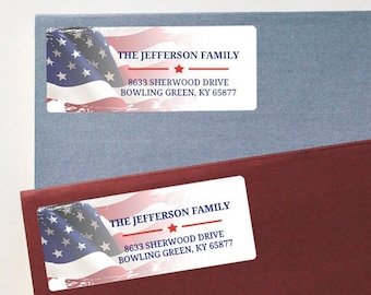 Etiquetas de endereço patrióticas, adesivos de remetente com a bandeira americana, 4 de julho