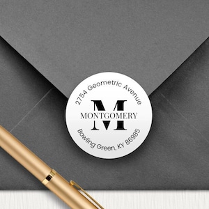 Runde Monogramm Umschlag Aufkleber, personalisierte Adressaufkleber, Adressaufkleber, versandtaugliche Aufkleber