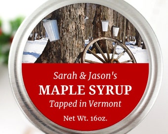 Maple Syrup Labels, Custom Syrup Bottle Stickers, Rustic Round Canning Jar Labels