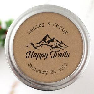 Happy Trails Stickers for Trail Mix, Rustic Wedding Favors, Mixed Nuts Party Favor