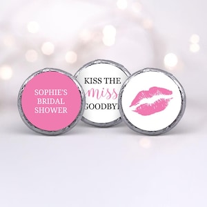 Kiss the Miss Goodbye Stickers (108), Bridal Shower Hershey Kiss Favors, Personalized Chocolate Labels,