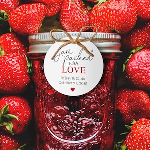 Jam verpackt mit Liebe Bevorzugungsanhänger, Jelly Hochzeit Gefälligkeiten, Brautparty Geschenkanhänger für Gefälligkeiten