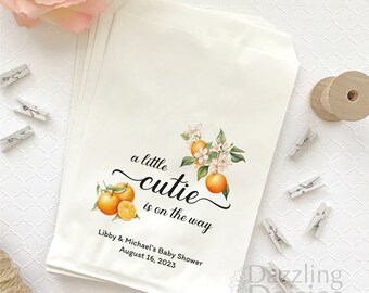 Grease resistant Little cutie bags - Little cutie baby shower bags - A little cutie is on the way bags - Orange theme baby shower bags