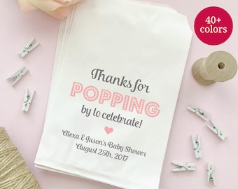 Thanks for Popping by Bags Baby Shower, Personalized Bridal Shower Popcorn Favor Bags, Open house gift bags