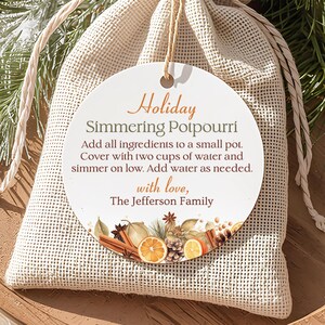 Étiquette pot-pourri des fêtes, étiquette saisonnière de pot-pourri, cadeau d'hôtesse parfumé