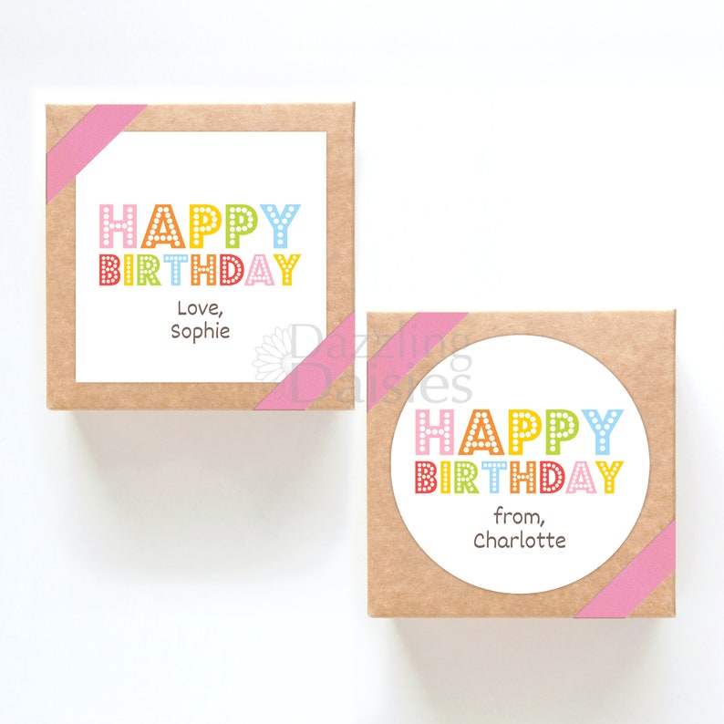 Rainbow colored Happy Birthday Stickers