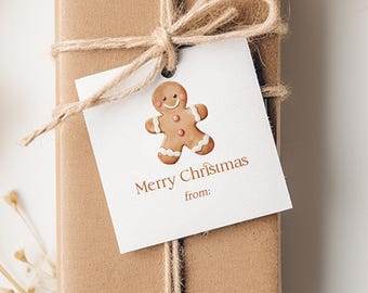 Printbare cadeaulabels met peperkoekmannetjes, kerstbedankjeslabels, sjabloon voor feestdagslabels, digitale stickers, vrolijk kerstfeest