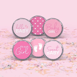 Its a Girl Hershey Kiss Stickers (108), Baby Shower Favors, Pink Chocolate Kisses Labels