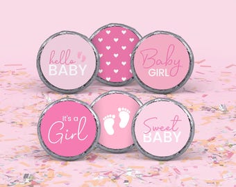 Its a Girl Hershey Kiss Stickers (108), Baby Shower Favors, Pink Chocolate Kisses Labels
