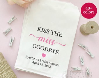 Kiss the Miss Goodbye Bags Personalized, Bridal Shower Hershey Kisses and Lip Balm Favors