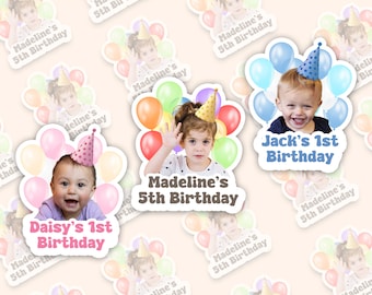 Adesivos personalizados com fotos para aniversário, etiquetas para lembrancinhas de aniversário infantil, lembrancinhas de festa com foto.