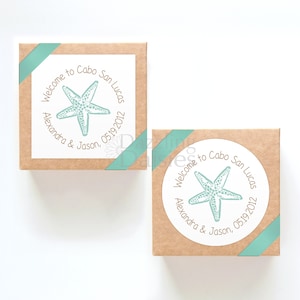 Wedding Welcome Stickers for Hotel Bags, Destination Wedding Favor Labels with Starfish Design
