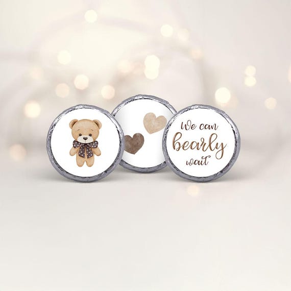 Teddy Bear Baby Shower Hershey Kiss Stickers: We Can Bearly Wait Chocolate Labels (108)