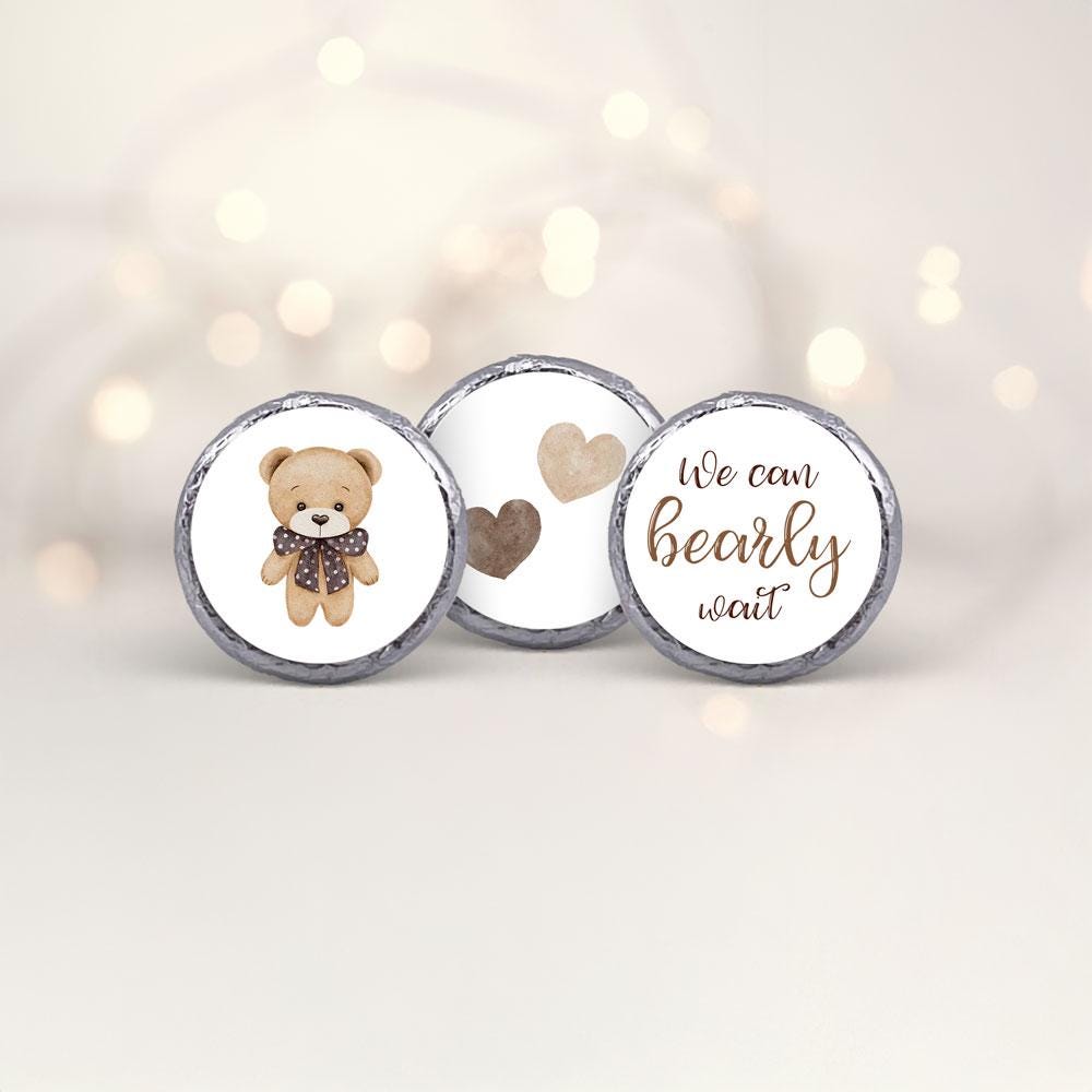 Teddy Bear Baby Shower Hershey Kiss Stickers: We Can Bearly Wait Chocolate Labels (108)
