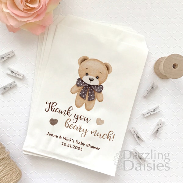 Grease resistant Thank you beary much bags - Teddy bear baby shower bags