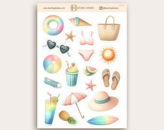 Beach Sticker Sheet for Planner, Journal, Scrapbook, Calendar, Summer Planner Stickers, Travel Theme