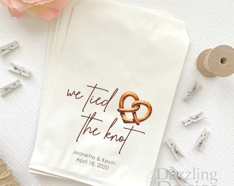 We Tied the Knot Pretzel Bags Grease Resistant, Food Wedding Favors, Custom Treat Bags