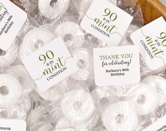 90 and in Mint Condition Favors, Milestone Birthday Mints, Lifesavers Party Labels