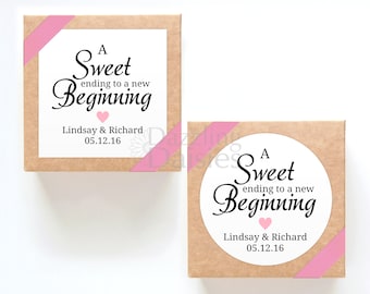 A Sweet Ending to a New Beginning Stickers, Wedding Candy Favor Labels