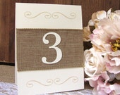 Rustic table numbers - Table numbers wedding - Burlap wedding - Wedding table number
