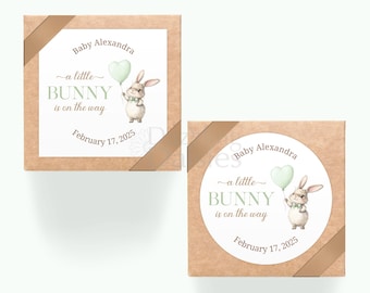 A Little Bunny Is on the Way Stickers, Rabbit Themed Baby Shower Favors, Personalized Thank You Labels