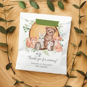 Woodland Theme Favor Bags for Baby Shower and Birthday, Paper Bags for Candy and Treats