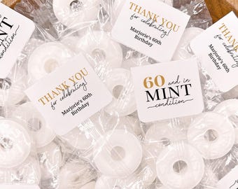 60 and in Mint Condition Party Favors, Birthday Mints, Milestone Birthday, Life Saver Stickers